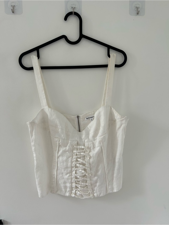 Reformation Tops - Reformation White Linen-Blend Corset Camisole with Lace-Up Front